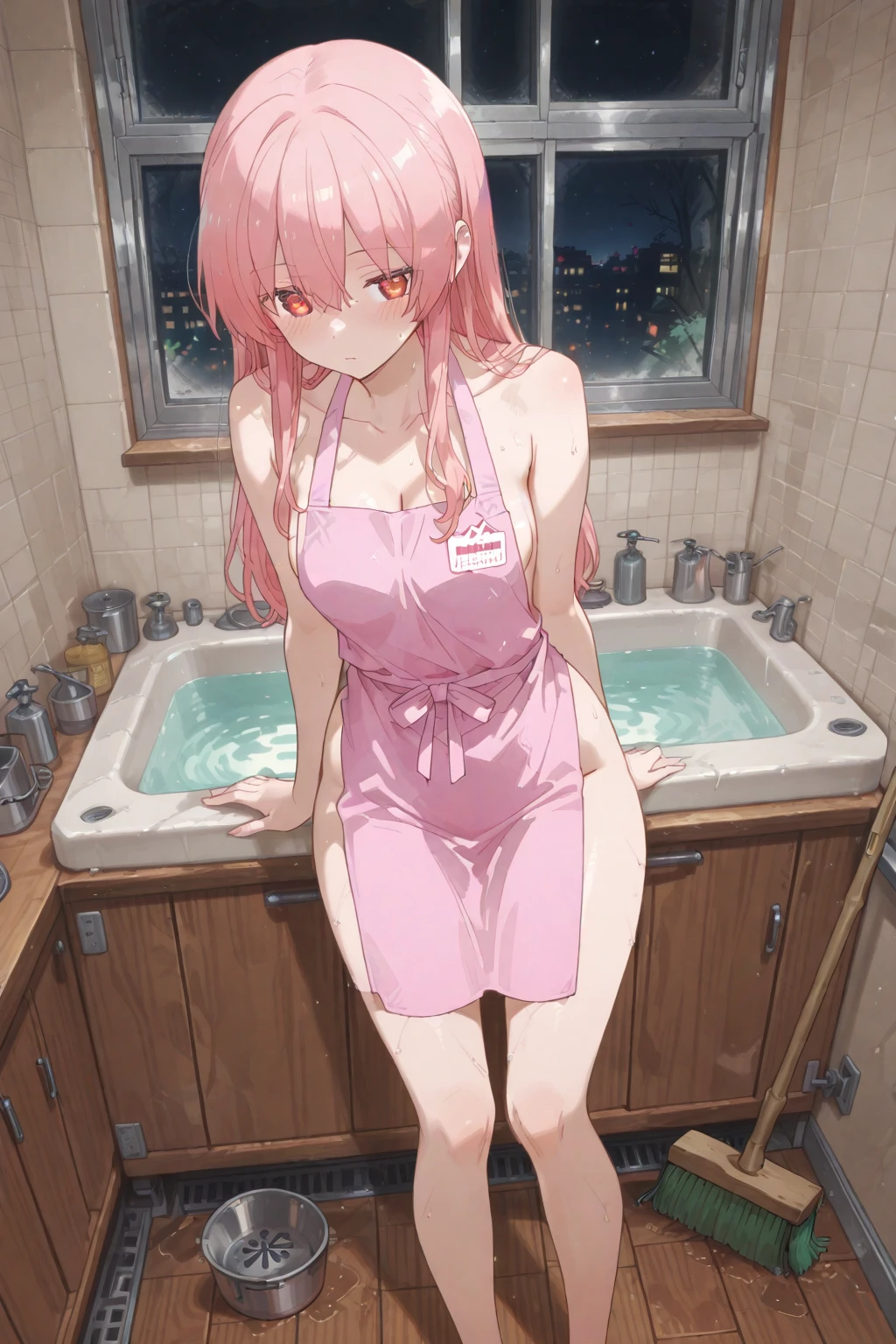 ((masterpiece、top-quality))、(1人)、((teens girl))、pale pink hair、The halo、horn、(onepiece))、bangss、mideum breasts、(peitos fartos)、Slimed、a smile、【wide-hips】、cafes、Standing、a\(blue archive) --auto
