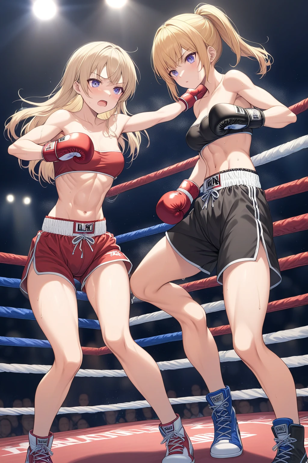 12歳のCompletely naked少女が2人、During a boxing match、Nipples、Painful expression、Embarrassing、Watery eye、Detained、Peeing、Completely naked、syncope