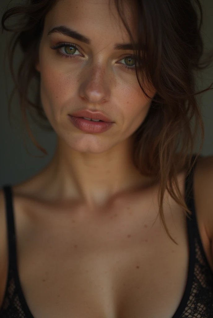 Side view, Mature skin, freckles, Beautiful elderly woman, cute,sexy,55 years old,,sexy, old woman,Big saggy Breasts:1.5, nude, Side boob, Curly Hair bunches like a school girl, loop earrings, hair bunches, cute hair, rosey cheeks, arms straight up, plain grey background