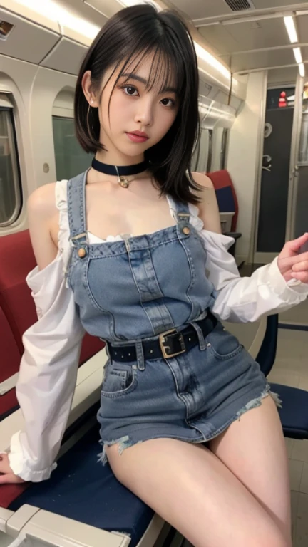 Kim Ji-ni Jennie face, wearing coffee-colored printed silk suspenders, open waist, cleavage, jeans shorts, sexy, cute, white socks, white wall, strong contrast, sunlight on the face,