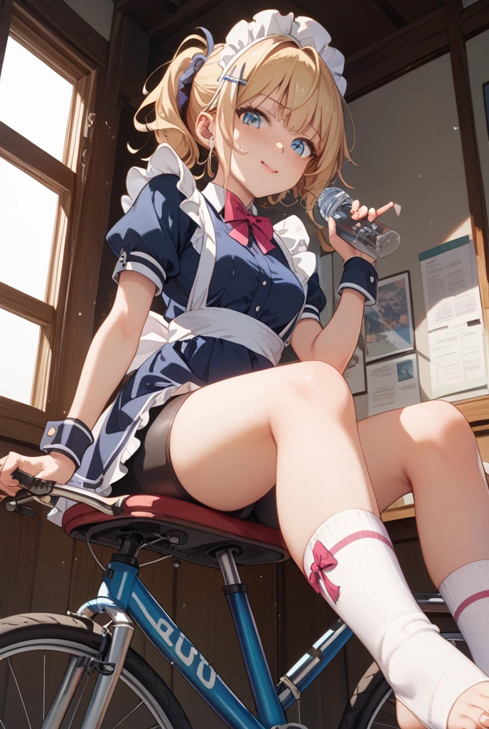 Blonde very short hair woman,A woman wearing a high school uniform sitting in a wheelchair(wheelchair 1.3)(Uniform 1.5)(Loose socks 1.5)(Expression when planning something 1.5)(suspicious smile 1.6)(cast 1.5)(Background Night Field Hospital 1.5)(Full body display 1.5)(Girl 1.8)style of anime4 K,anime rendering,style of anime。in 8K,(Cinematic Lighting 1.5)(Master masterpieces:1.4)(Ultra High Definition1.5)(Best quality1.5)