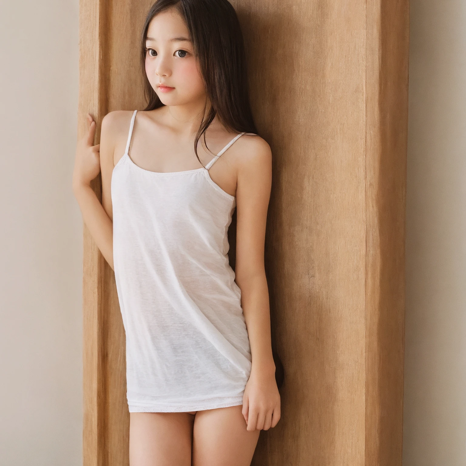 masutepiece, Best Quality, 8K, 、((Flesh-colored competition swimsuit)),8 year old,Infant body shape,((Slouch and from behind)), ((Centered on the buttocks)),((kawaii faces,small and flat chest))、((big eye))、((Gray background))、Poses in motion,soft light rays、Raw photo, absurderes, ((With smiling eyes、ssmile)), ((Opening Mouth)),((Loli face:1.9))、((full body Esbian,Healthy thighs))、((Young Face)),((bobhair)),Solo, Daytime, ((Idol face:.1.9)), ((Delicate girl)),(( Thin and see-through one-piece swimsuit))、((In a thin swimsuit with protruding ,)),Digital SLR, ((Looking at Viewer)), Candid, Sophisticated, Thin arms, soft light rays、Professional Lighting, Film grain, chromatic abberation, (Eyes and faces with detailed:1.5), (Bokeh:1.1),fake breasts(huge-breasted:1.2, chest expanding outwards、)