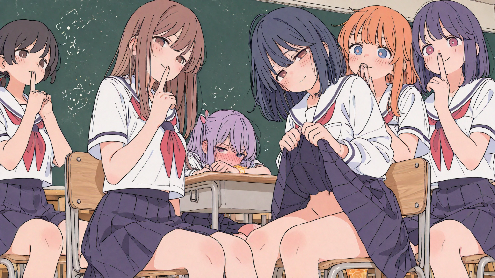 ５ girls, (futanari), lesbian, yuri, masterpiece, best quality, ((white background)), 
full body, multiple views, random hair, 
(((sex from behind/standing/spread legs/fellatio/blowjob/oral sex/girl on top/penetrated from behind/guided penetration/kneeling/all fours/looking up/missionary/spooning/reverse upright straddle/full nelson/anvil position/bent over/prone bone))), 
naked, character sheet, cum, milf, a cute milf, 
shiny skin/dark skin, 
small breasts/medium breasts/large breasts/huge breasts, 
red hair/light hair/dark hair/brown hair/green hair/blue hair/pink hair/light beige hair/light hair color/orange hair/blonde hair, 
long hair/bob cut/wavy hair,