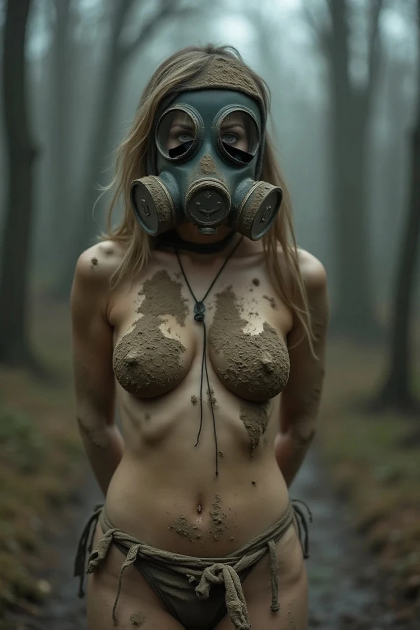 (masterpiece:1.1, Best Quality:1.1, 32K HDR, High resolution), (1girl in, Solo), (Realistic portrait of a woman wearing a gas mask:1.2, Japanese girl), ((realistic suitable gas mask)), (full nude, huge-breasted:1.35, Colossal tits:1.35, Huge boobs:1.35, gigantic cleavage breasts:1.35, long boots), Detailed skin texture, (squat down, Open legs, Show me her shaved armpits:1.15, Exposed shaved armpits:1.1, Inside an abandoned hut:1.1, Old hut, Broken hut, farms, Shabby sofa, Perfect slim body:1.1), Realistic skin texture, Detailed explanation of the skin,