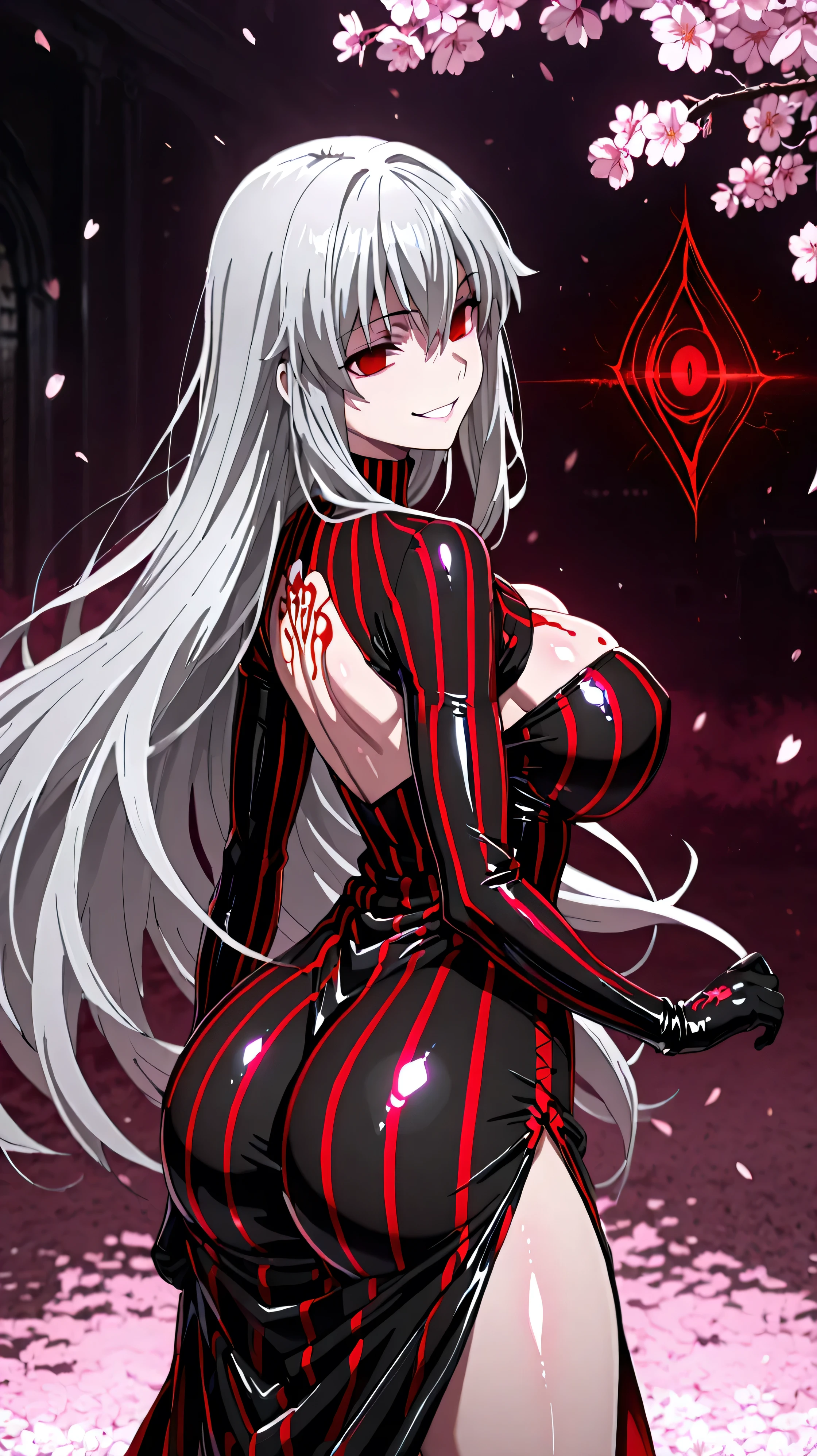 Black full body suit huge tit Big ass seductiv a smile Obscene lines Whip thighs succubus Red lines all over the body rubbing own breast