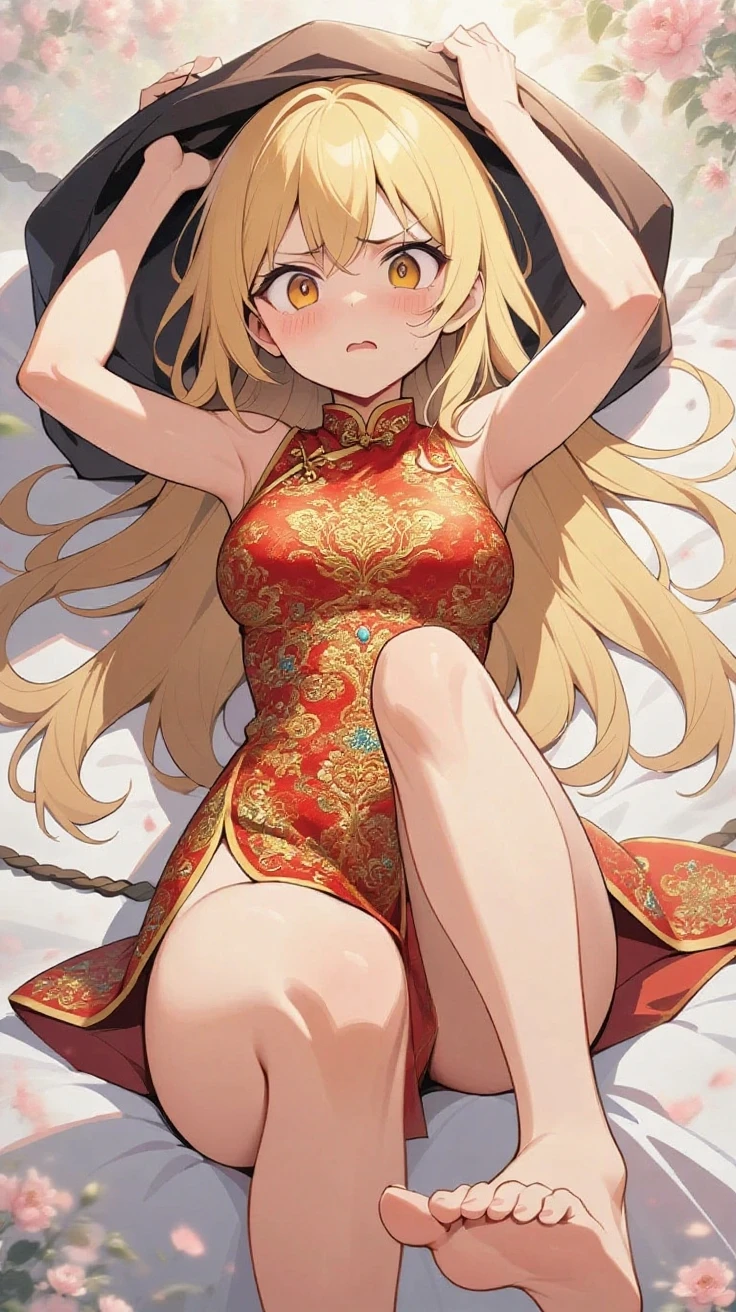 1girl,china dress,sitting,crossed legs,chair,cowboy shot