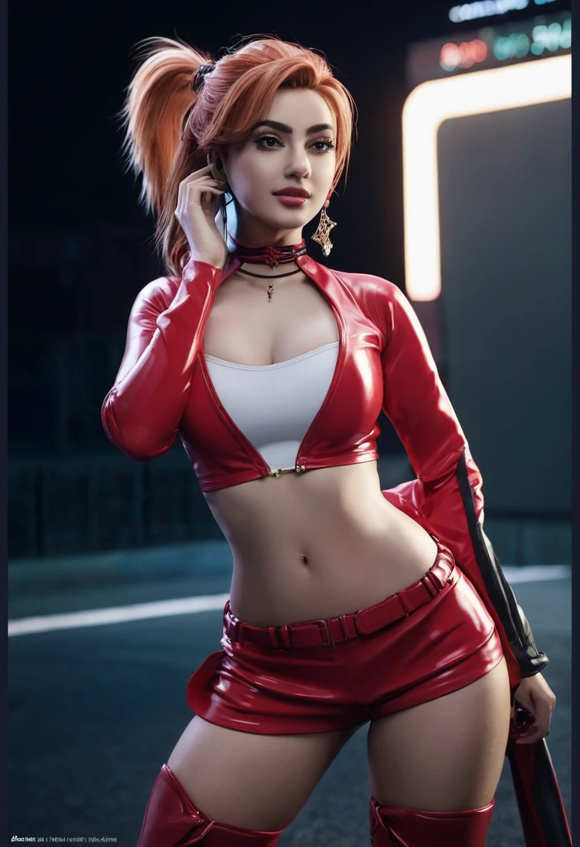 Harley Quinn  in the rain with a red and white outfit, 4k concept art and hyper realism, hyper real render, 8k render”, cgsociety uhd 4k highly detailed, 3d render trending on artstation, photorealistic dark concept art, trending on artstation 4k, horror cgi 4 k, 3 d render character art 8 k, hyperrealistic concept art 64k, UHD, Shot with Canon EOS Rebel T7, Manual mode (M), shutter speed of 10-15 seconds, aperture f/2.8, ISO 200.