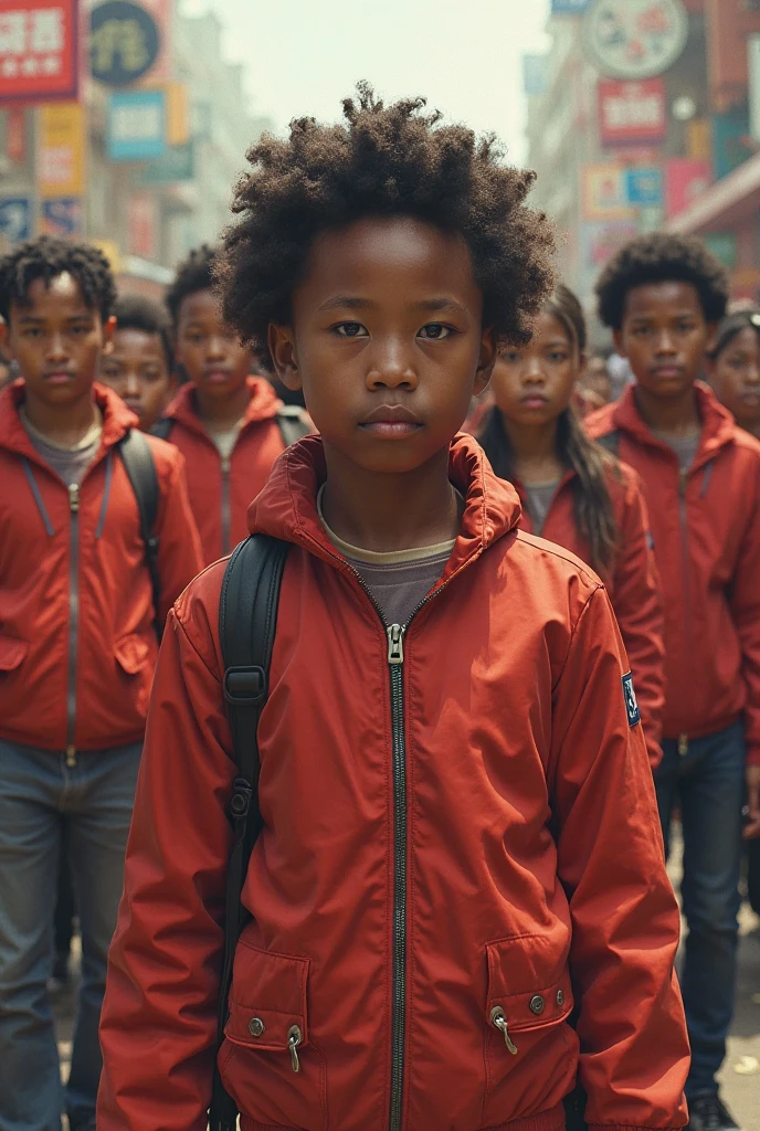 there are many children posing for a photograph in a dirty city, from a 2009 8K sci-fi film, 8K movie photography, greg beeple, cinematic", absolutely exceptional image, cinematic beeple, Amemos, death and robots, promo image, award-winning cinematography, award-winning science fiction, afrofuturism