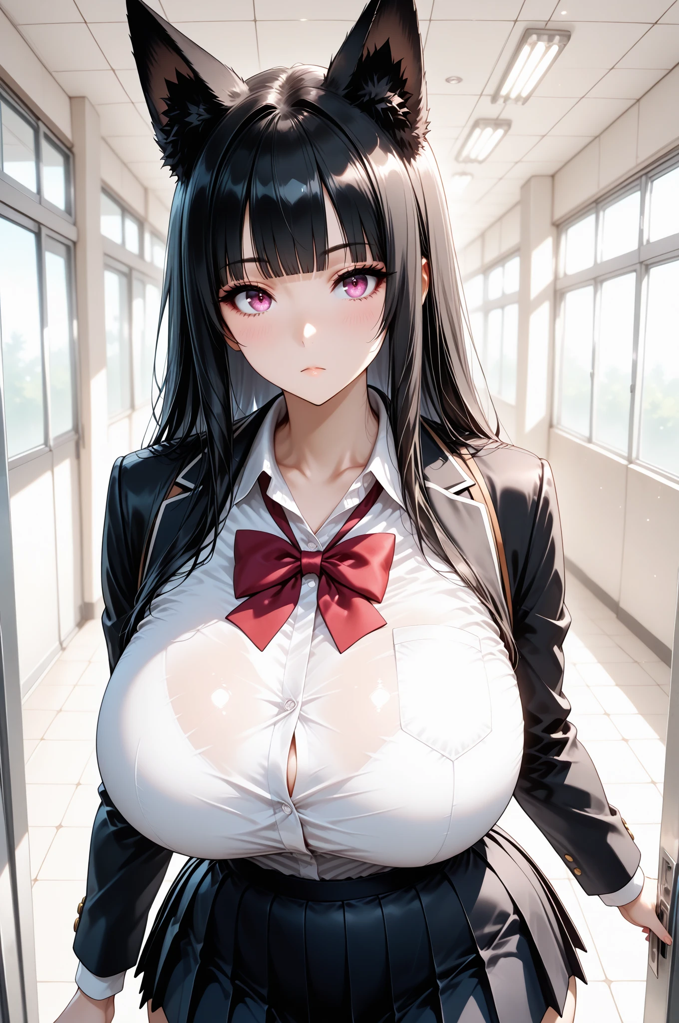 25 year old girl, Italian features, long loose black hair, super mega gigantic breasts, white shirt untied and torn, , black mini skirt, horror movie dungeon, tied to a horror movie torture chair, her arms are tied to the armrests of the chair, she is wearing a slave collar, her breasts are tied together