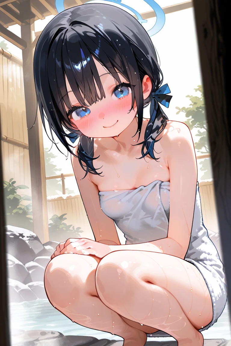 nsfw, best quality, masterpiece, japanese, realistic, , 1girl, solo, nipple slip, all fours, small breasts, breasts shot, smile, white camisole, blue skirt, pleated skirt, black hair, smile, looking at viewer, ponytail, brown eyes, bangs,