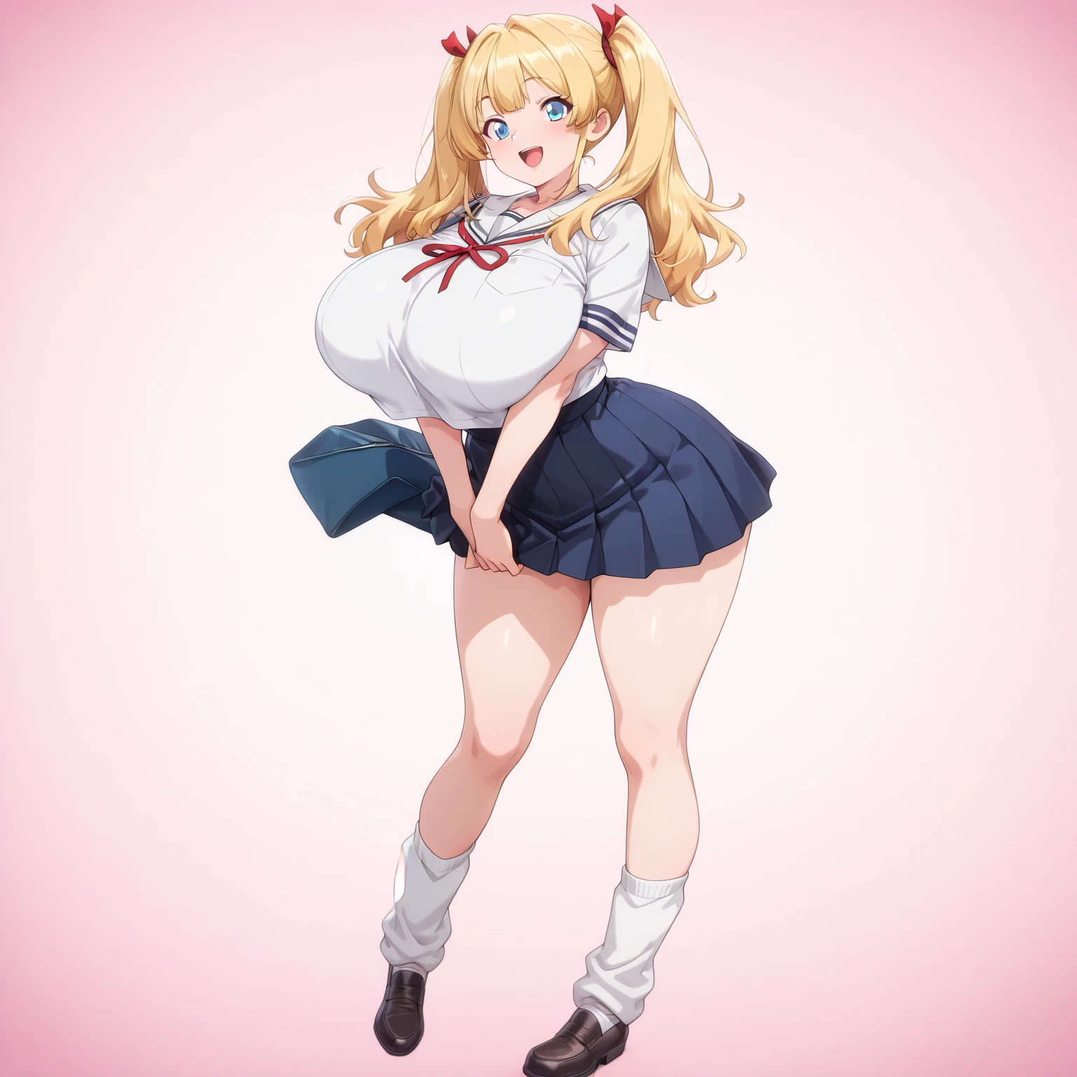 (masterpiece, best quality:1.3), Mawiedz, 1girl, solo, wide hips, large breasts, thick thighs, mature female, (perfect hands:1.2), (gradient background:1.2), closed mouth, looking at viewer, seductive smile, cowboy shot, <lora:add_detail:.5>, <lora:Mawiedz Style:1>, hmmisaki, long hair, symbol-shaped pupils, +_+, tokiwadai school uniform, sweater vest, short sleeves, white gloves, elbow gloves, pleated skirt, white thighhighs <lora:shokuhou_misaki_v2:.8>