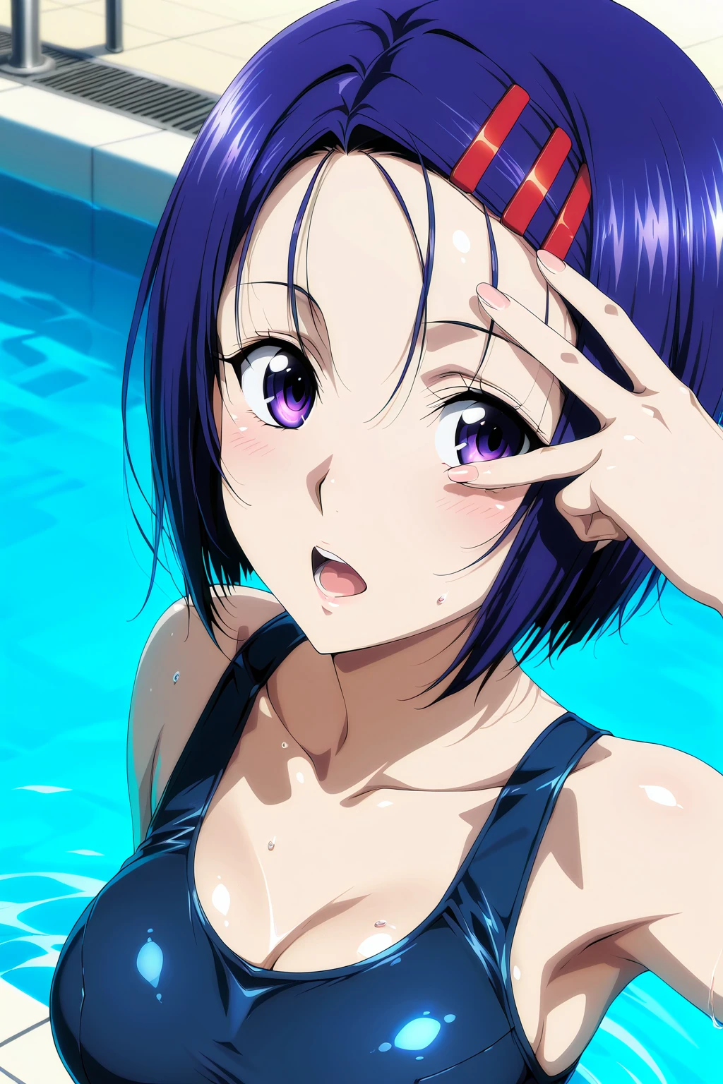 masterpiece, best quality,
vivid colors,
1girl, (solo)
("")
"",
" "
short hair
tanktop, shorts
swimingpool
" "
" "