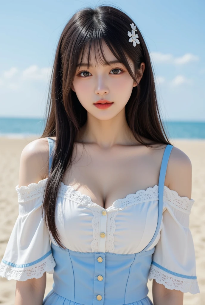 extremely detailed picture、4K,8K,masuter piece、Detailed faces drawn in detail、3 14-year-old girls、Clothing that emphasizes the chest、cleavage of the breast、The wind is blowing、