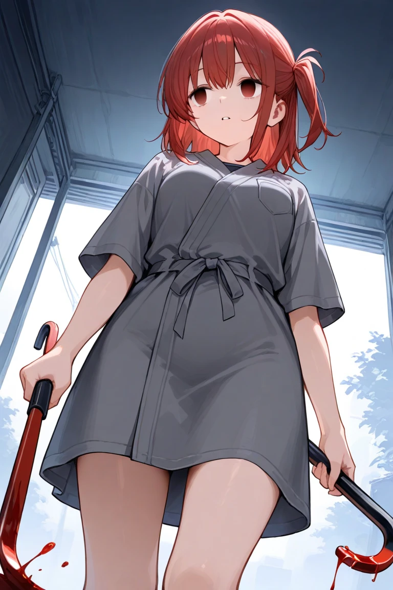 The arm is lowered, ((Fastened clothes))