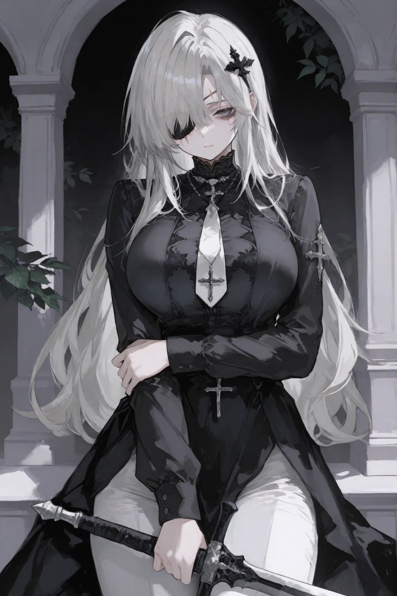 (masterpiece), best quality, expressive eyes, perfect face,(((ultra-detailed))), detailed eyes), beautiful, amazing, Best quality,amazing, detailed eyes, (masterpiece), best quality, expressive eyes, perfect face, 1girl, crusader, order of st john, knights hospitaller, black shield with white cross, black surcoat with white cross, chainmail armor