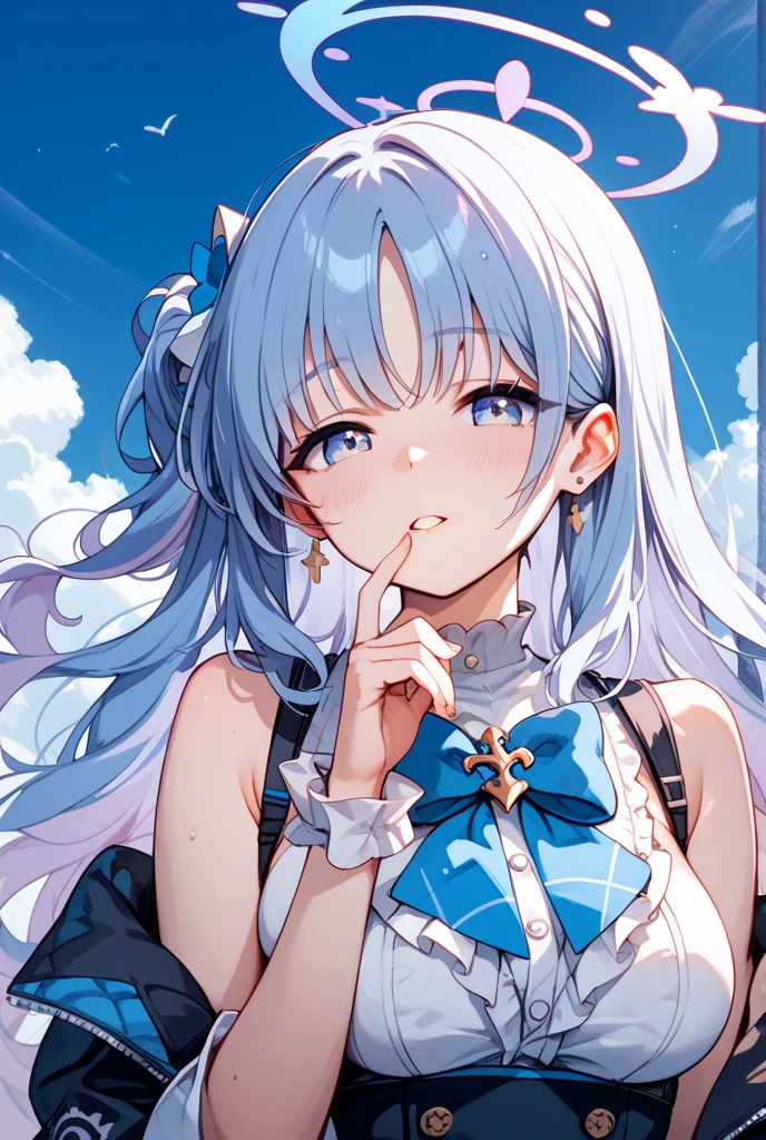 Character CG, HD CG, Advanced rendering, whitehair, Bracelet, the ring, Wristbands, Lolita swimsuit, frils, lacing, Gothic style, Bare shoulders, Put your hand to your mouth, dynamic angle, Water magic, beachside, sandbeach, Cinematic lighting, partially underwater shot, High detail, Chiaroscuro, ultra high def, Textured skin, Super detail, Best quality, 巨作, ccurate, High details, Anatomically correct, High quality