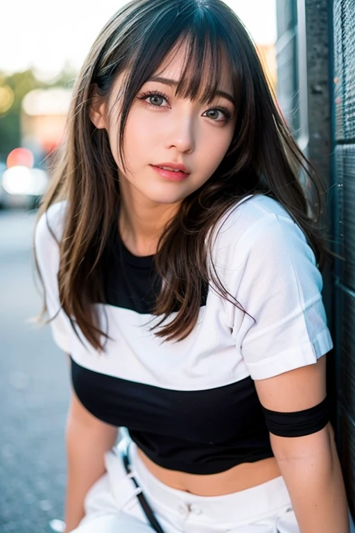 1 girl,8k,Fine details, Photo realistic,Photo quality、Large file size, Highly detailed CG Unity 8k 、 Long Hair, 12 years old, face:1.7, whole body, Gal Makeup,mini skirt,Sitting at the front of the alley,Under the skirt,