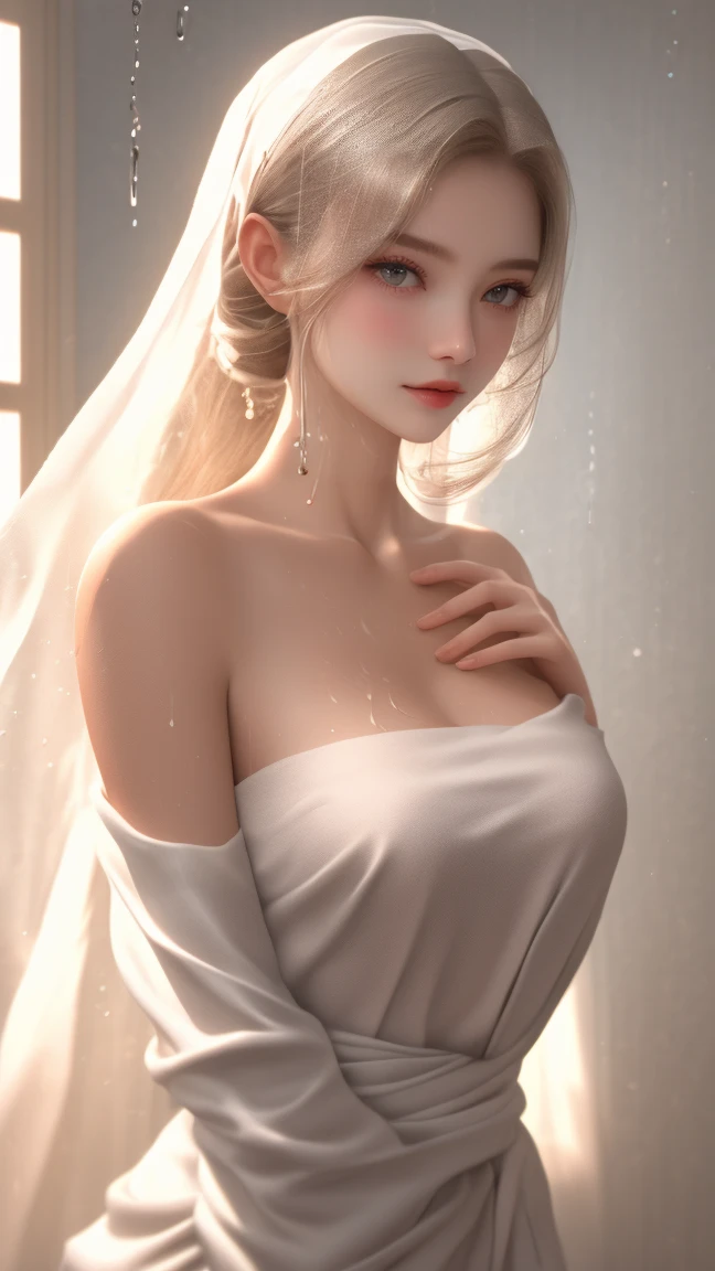 （big breasts beautiful，astounding：1.2），（best qualtiy：1.3），（ultra - detailed：1.2），2girls，full bodyesbian，Wearing a white wedding dress，Only cleavage leaks，（Super detail skin：1.2），（glistning skin：1.1），（perfect anatomia，Extremely refined and beautiful：1.2），silber hair，long whitr hair，eBlue eyes，（beatiful detailed eyes：1.2），Looking_at_peeping at the viewer，ssmile，with her mouth open，stylish posing，hiddenhands，Sacred costumes，liveroom