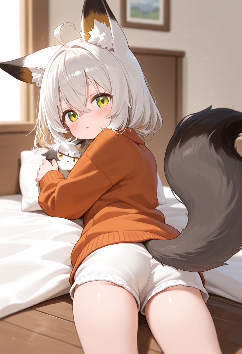 nsfw, 1 female fox, straight long white hair, green cloak, white skirt, cum, sex, ambient light, full body, masterpiece, high quality, high-details, best quality, 