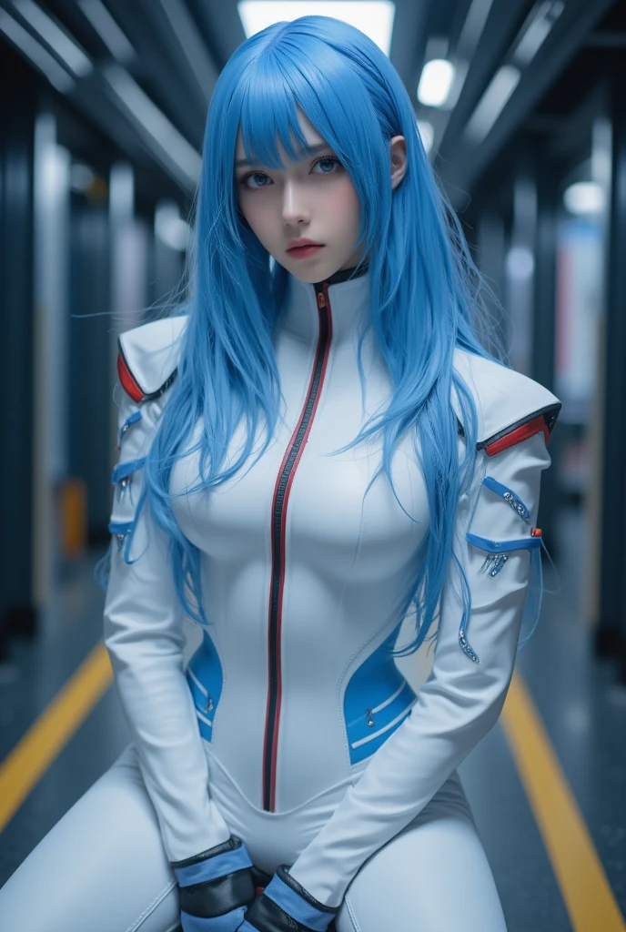 there is a woman with blue hair posing for a picture, anime girl cosplay, photorealistic anime girl render, 2 d anime , anime 2 d style, portrait anime space cadet girl, anime styled 2d, anime girl in real life, hyper realistic anime, trending on artstation pixiv, photorealistic anime, trending on cgstation, anime cosplay