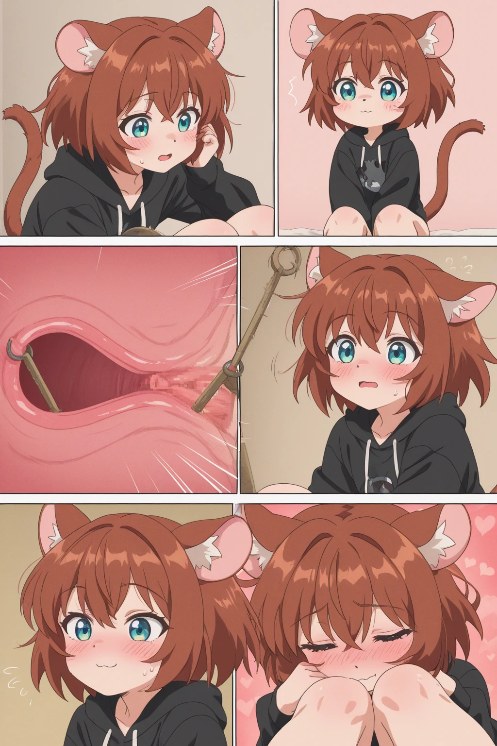 score_9, score_8_up, score_7_up, source anime,prefect lighting, very aesthetic, anime screencap, anime coloring, dungeon ni deai wo motomeru no wa machigatteiru darou ka,liliruca, brown eyes, brown hair, short hair, animal ears, dog tail, closed eyes, (naked:1.2), perky breasts, small breasts, loli_, brown hair,naked, pussy, bottomless, cave, dark, dark cave, rocks, smile, visible breath, pussy juice, pussy juice string, clitoris, vulva, labia, spreading pussy, detailed pussy, close-up of pussy