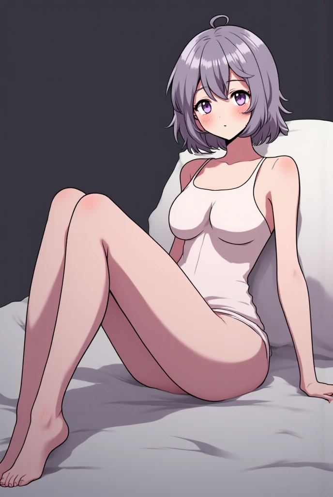 ((Highest quality)), ((masterpiece)), (detailed), One girl, Sexy short-haired girl, Ultra HD, 8K Erotic tits Masturbation Completely naked Height is 154cm Gray Hair Spread your legs Sweat Vibe jumpy Breast milk Rub your own breasts Completely naked Blushing Shake your hips