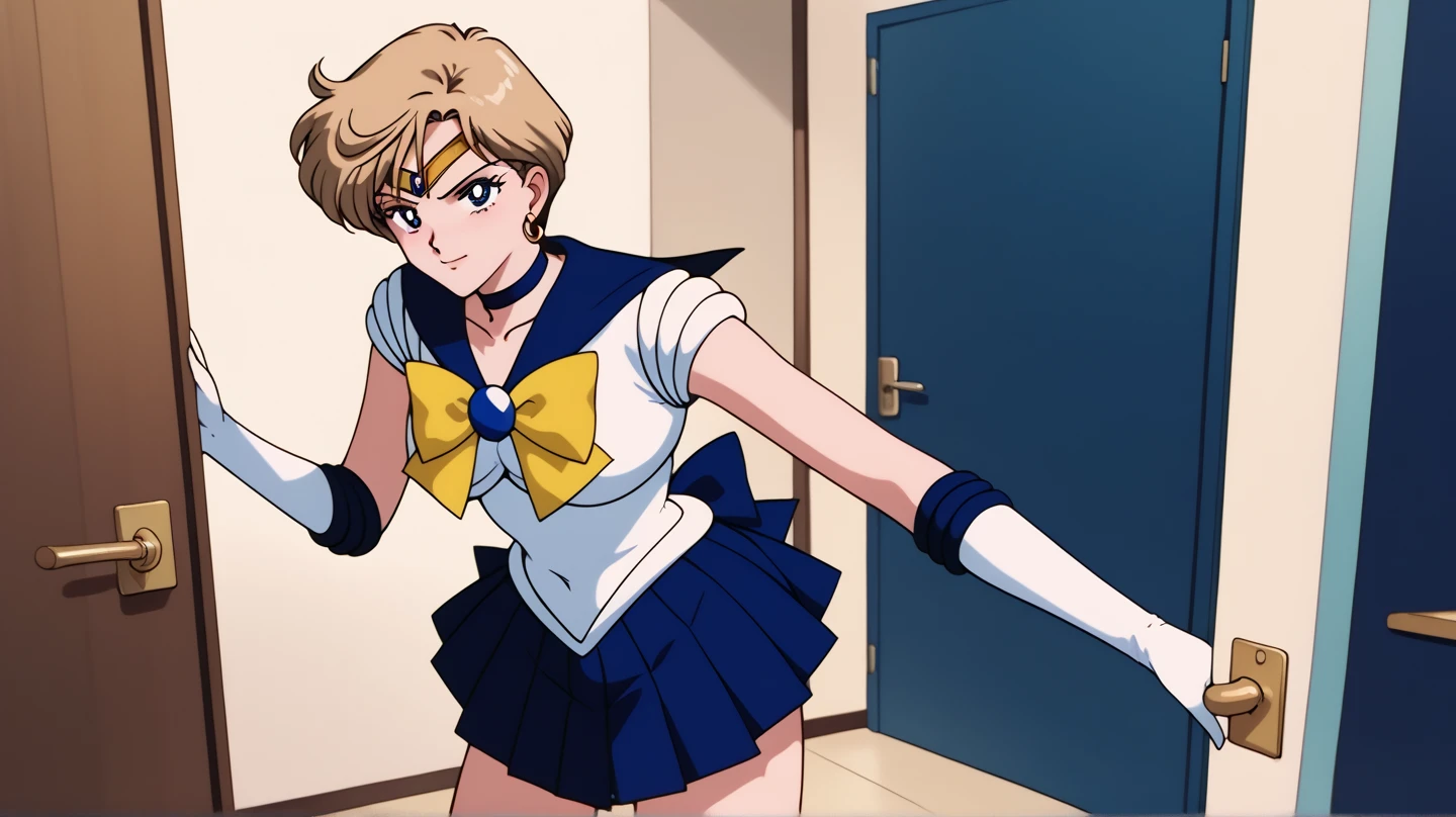 (La mejor calidad:1.1), (Obra maestra:1.4), (absurdos:1.0), retrato, primer plano,1girl, Marinero Urano, KizukiAi, Mujer madura, small breasts, aqua eyes, cabello rubio, Uniforme Sailor Senshi, Collar de marinero, arco de pecho, Arco trasero, Falda suplicante, Guantes blancos de codo, big booty, Ultra minifalda , jewely, Pendientes,, en postura de espalda, Show off your loot, Backwards, no thong big booty, Ultra minifalda ( Postura de la espalda, Backwards, Show off your loot) (Postura de la espalda) CAMERA FROM BOTTOM TO UP FIRST BOOT ( PUNTO DE VISTA DE ABAJO A ARRIBA) Falda superior