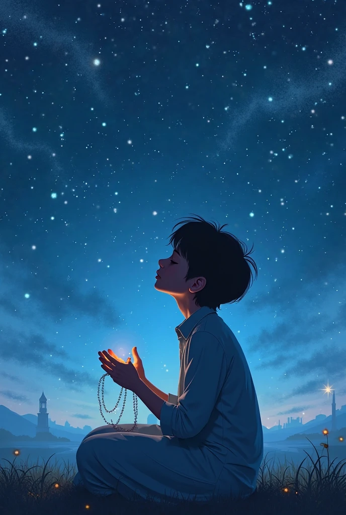 Create an image that depicts the kid closing his eyes for a moment, feeling the night breeze on his face. The Star of Hope must be shining brightly in your hands, as if celebrating your journey and blessing your path