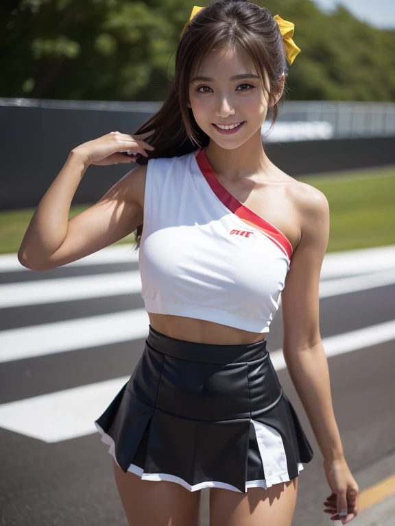medium shot,(cropped tanktop with big print,Set skirt pleated short plaids skirt,exposing thighs,sneakers,detailed sexy t-back panties),(harajuku street), japanese lady, pale skin, droopy eyes, 28 year old,(Blonde semi-long lowrise twintail hair with blunt bangs:1.3)(gyaru:1.3),Dancing, high quality:1.3, shoot from below,Professional lighting:2.0 realistic:1.2, 4k resolution, detailed skin, masterpiece:1.1,smile,(Slender body),(athlete:1.2),(nipples poking through clothes:1.1),camel toe,(naval),