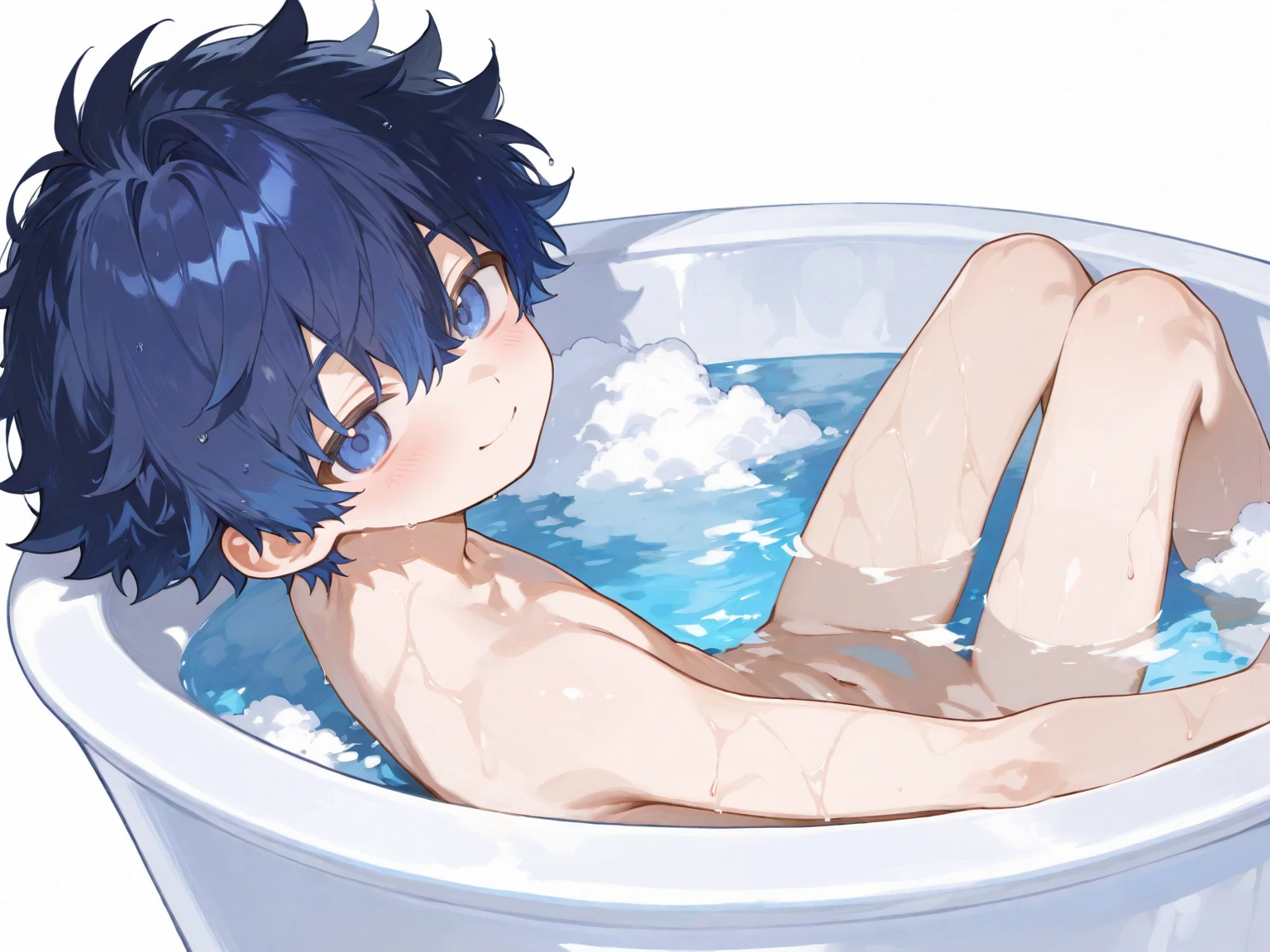 draw a nude picture of shinji from evengalion whith his head above the water, show entire body