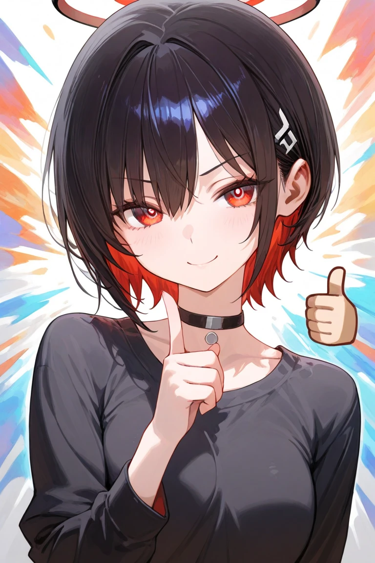 <lora:EmoEng-10:1>, <lyco:GoodHands-beta2:1.0>
EmoEng, EmoEng, 1girl, solo, purple eyes, ((dark blue hair:1.3)), red hair, bob cut, small breasts, (((red streaked hair:1.4))), teenage, short hair, hair between eyes, multicolored hair, double v, sparkle, starts, unhappy, looking to the side, teenage, off shoulder black jacket, shorts, fishnet legwear, necklace, black choker, black jacket, blush, choker, collarbone, fishnets, hands in pockets, jacket, panty straps, ((t-shirt)), white shirt, x hair ornament,