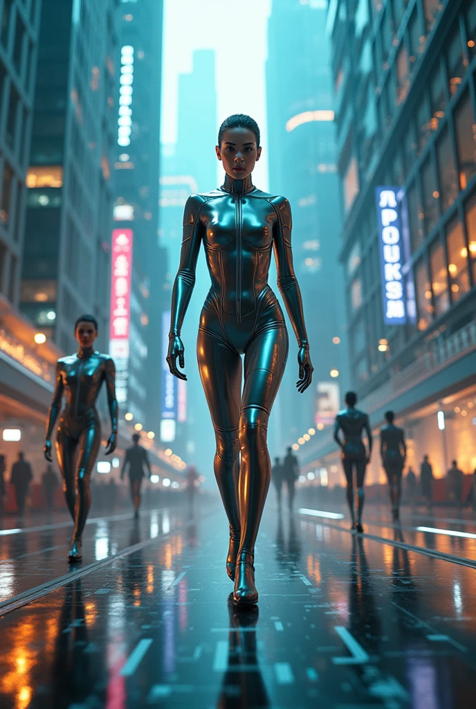 1girl, solo, cowboy shot, full body photo, photorealistic, close up, beautiful detailed face and eyes, realistic skin texture, standing, seductive smile, closed mouth, expressionless, looking at viewer, large breasts, thin waist, medium hips, abs, toned, motoko kusanagi, particles, epic background, dynamic pose, vibrant colors, 4k resolution, depth of field