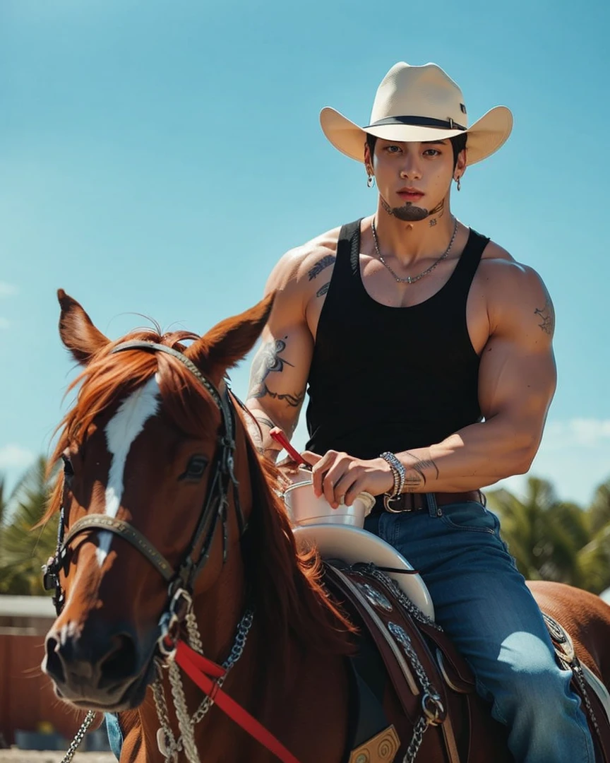 arafed man with tattoos on his chest ride a horse, ride a horse, on horseback, ride a horse, ride a horse, Shirtless Cowboy Tarot Card, 🐎🍑, คนride a horse, Mexican Vaquero, human torso on horseback body, horse on top, Saddle Up, Maxim Sukarev, Rafael Pernaz