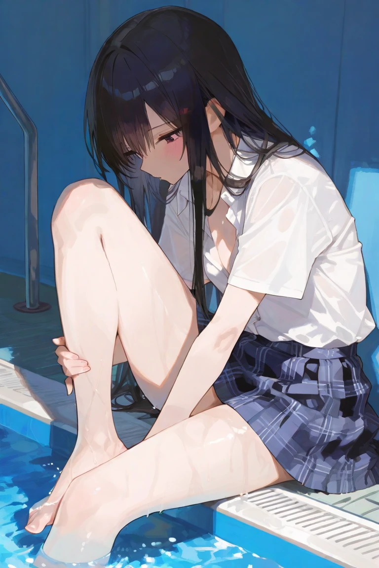 realistic, 1gril, per HD, 12k, slim body, rather big body, six pack body, big round breasts, volley clothes (naked), beautiful breasts, looking at the camera, stay on wall, long black hair, facial details, detailed person, body details, hair details, breast details, vagina details, eye details, sweat details, water details, pose (Masturbating ok wall, cute sad face) whole body, klimaks masturbating, perfect masturbating