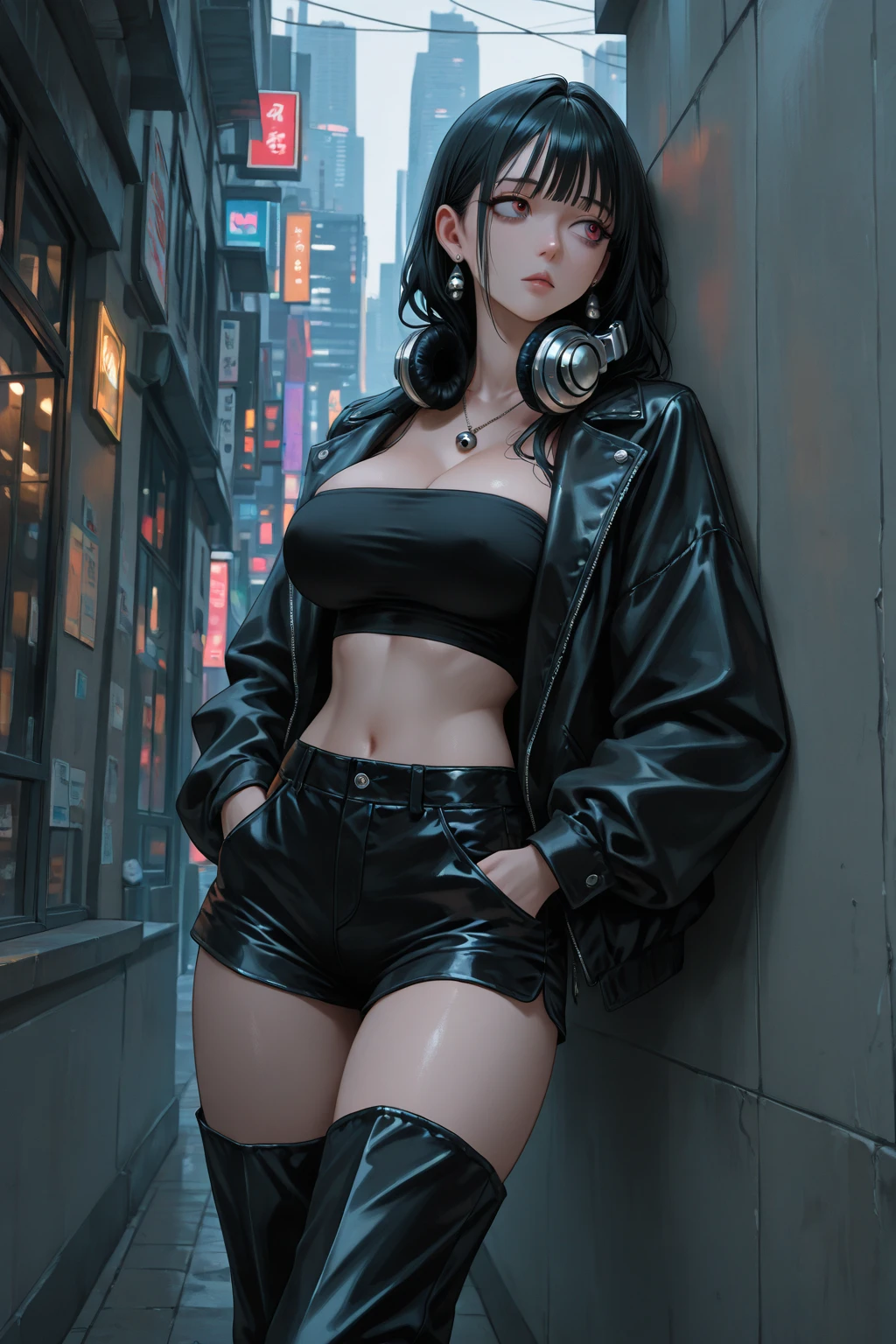 Beautiful woman medium hair, wearing cap, cyberpunk style short clothes, cyberpunk police woman, tomboy, Traffic Police, flying futuristic police motorcycle, police hovercycle patrol, night, neons