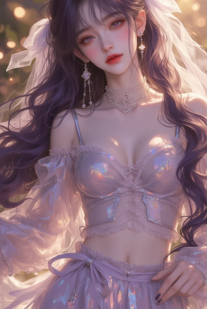 OverallDetailXL, MythAn1m3, petal rain, in garden, 1 girl, hinata huyga, purple hair, Fringe, purple eyes, empty eyes, konohagakure symbol, headband around neck, large breast, 
ruanyi0618,bridal veil,frills,frilled sleeves,long sleeves,white leotard,white thighhighs,wide sleeves,see-through,veil,garter belt,clothing cutout,
, holding hands, solo focus, pov hands, out of frame, front view, thigh-shot,  put the ring on your finger, good_hands, 