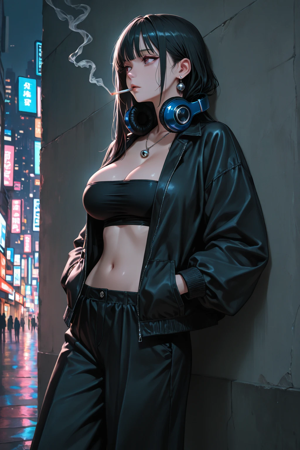 Lucy from cyberpunk, Asian girl, raining, foggy window, rain on window, looking out of window, casual clothes, thick thighs,