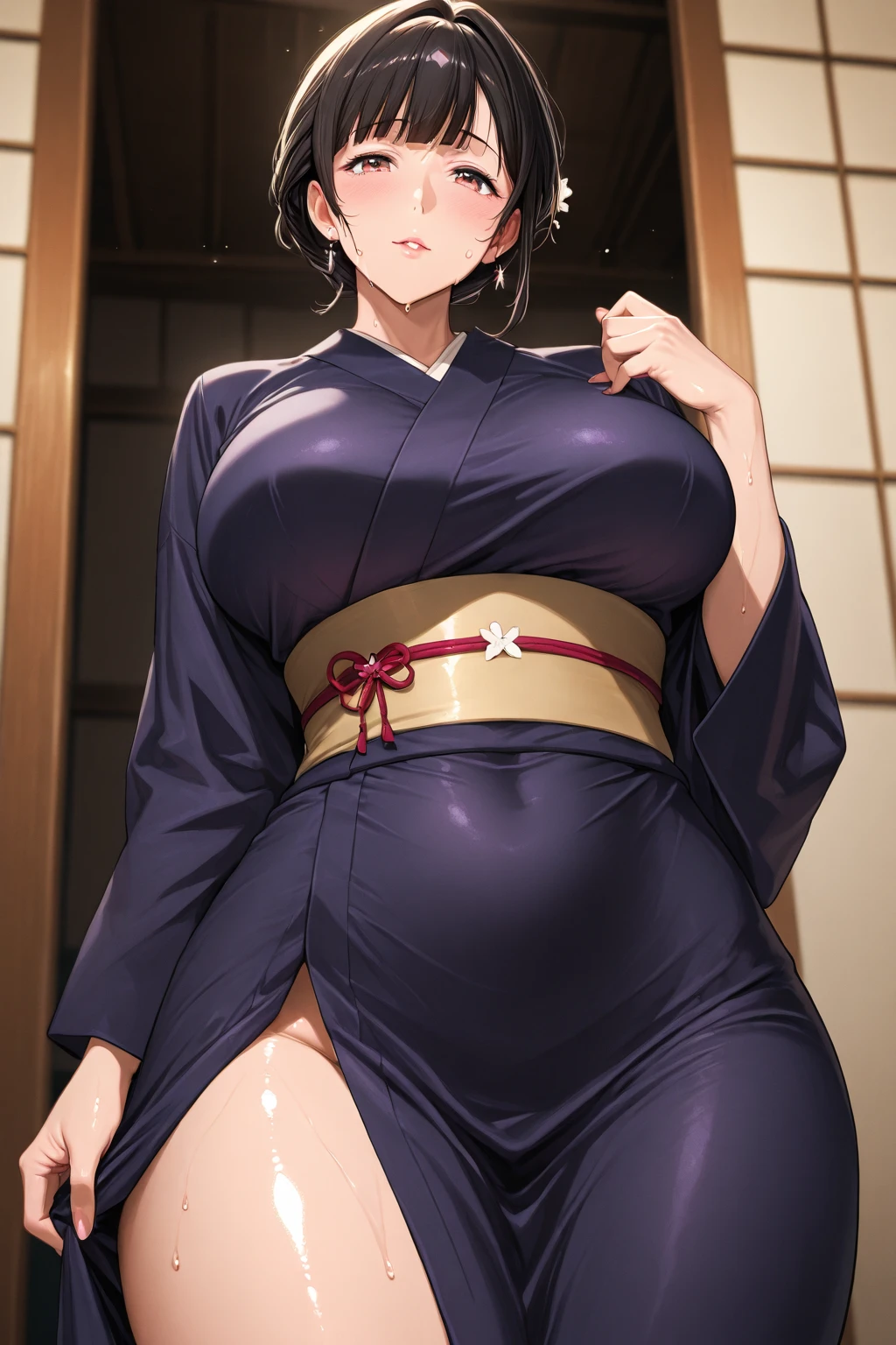 Highest quality、Highest quality、masterpiece、High-end、
,
(kimono:1.28),Heart-shaped pupils、((throw:1.8)),
smile,Mouth closed,
Lady,Mature Woman, Cowboy Shot,
(Dark Room:1.5, Love hotel beds in Japan:1.5, Detailed Background:1.18、 Dark Night、The temptress)、Japanese style hair accessories、Large Breasts、はだけたkimono、Shiny latex underwear is visible、
High resolution,Official Art,original,masterpiece,Highest quality, reality、
(Huge breasts),
(Oily skin),((vapor,Sweat))
Lying on the futon in a sexy pose、Lie down with your legs apart, invite、serviceを実行する、service