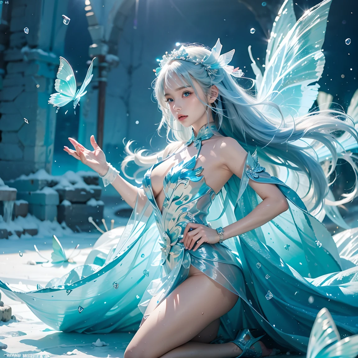 realistic hair, (details are super exquisite realistic wings:1.4),(Digital art:1.4), Fantasy creatures, non-human, fantasy realistic style, film shooting, (Octane rendering:1.4), professional photography, realism, realistic animal image, octane rendering, rich details, Natural light lighting, clear and exquisite face details, very euraic atmosphere,Atmosphere, elegant, Epic-level picture,
Mana’lon is a water spirit in Welsh mythology. She is beautiful, of medium height, and has a graceful body with skin like white jade, slightly tinted with a light green color. She has long golden hair that is soft and silky, flowing with the wind. Her eyes are a shining emerald green, exuding a strong water-like glow. Her lips are pink, slightly upturned, revealing her confidence and joy.
Mana’lon is adorned with green seaweed and coral all over her body, creating a harmonious and beautiful image. Her water silk clothing is a light green color, soft and flowing, like a fresh spring water flowing around her.
Her fingers are slender and delicate, with transparent light blue nails. She wears a stunning crystal bracelet on her wrist, shining brightly and dazzlingly.
Mana’lon controls the power of water. The decorations and water silk on her body carry the aura of water, making her seem like a water embodiment. She has the ability to control the flow of water and its movement, creating a harmonious relationship with water.
In summary, Mana’lon is a mysterious and beautiful existence, and her appearance and aura are like that of water, making people feel harmonious and joyful. Her image holds an important position in Welsh culture, representing art and wisdom, as well as symbolizing good luck and happiness.