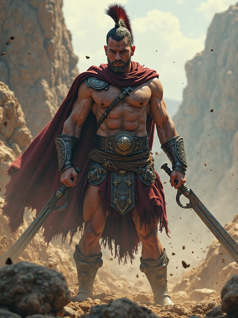 ((masterpiece)),((best quality)),8k, high detailed, ultra-detailed, Stylish Pose, real skin texture, dark cinematic lighting, full body shot, 35 mm lens, (masculine:1.6), 26-year-old Italian male model, handsome Roman, he is the god of war, he is Ares, Mars, evil-looking, strong look, light blue eyes, strong jawline, (dressed as a gladiator:1.2), (ancient gladiator:1.5), male gladiator skirt, shaved face, short wavy hair, dark brown, shirtless, top naked, smoke, fire, open field, battle, background, blood on his chest, , smooth skin, flawless skin, high detail, destroyed ancient Rome, (ancient army in the background:1.3), dark cloudy night,,,,, dim light, dark atmosphere, cinematic lighting, Depth of field, award-winning photography, elegant, hyperrealistic, octane render, unreal, high definition, 8k resolution, highly detailed, 8k uhd, professional lighting, photon mapping, radiosity, physically-based rendering
