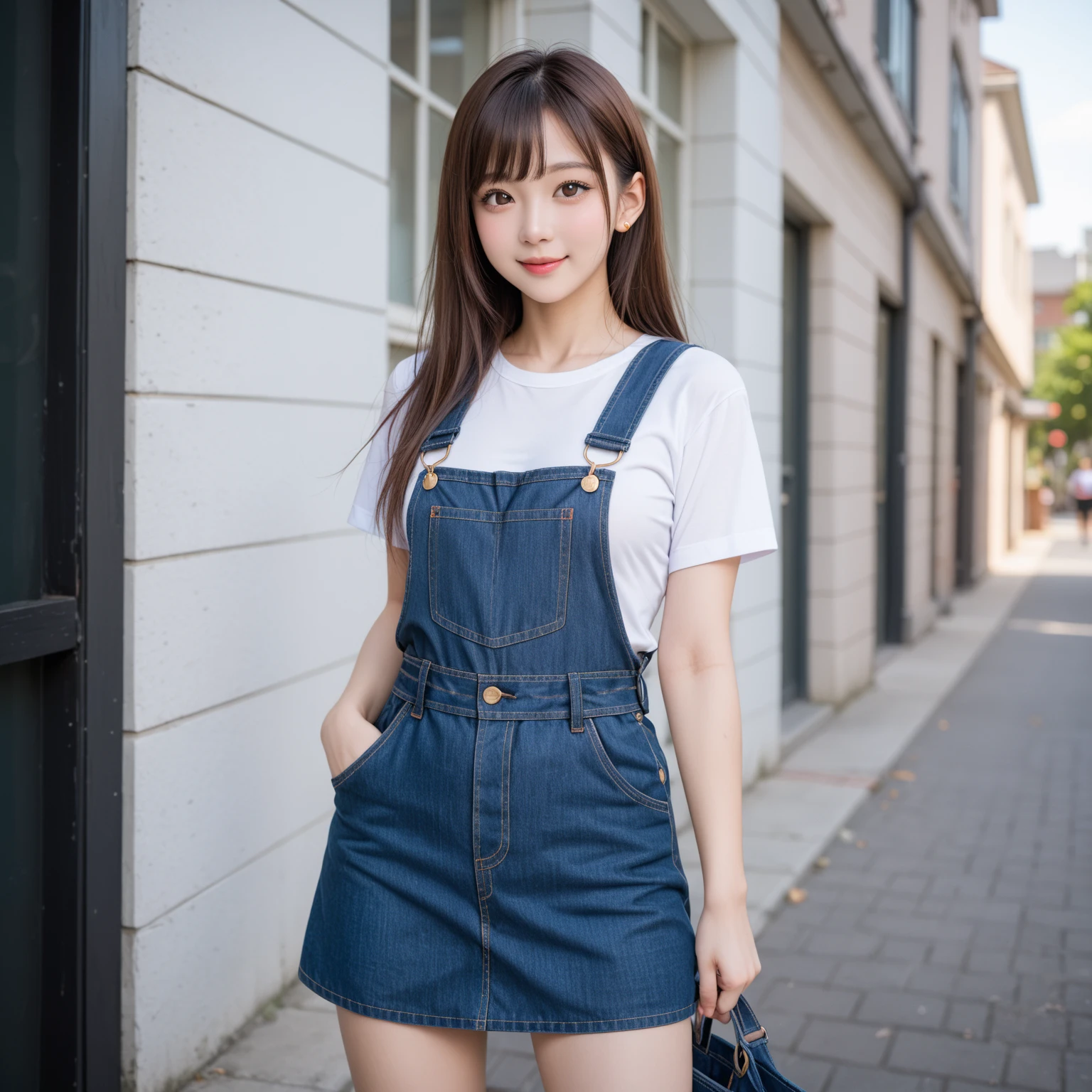 20-year-old Japanese elementary school girls, (Baby Face:1.2), (two little girls), (two little virgin girls), (two little virgin female students), (two female students), (two girls), (135cm tall:1.1), ((Very short stature:1.2)), (((flat chest:1.2))), ((((flat chest like a boy:1.2)))), (navel-baring), (belly button exposed), Young girls are wearing very short denim, baby blue micro mini high cut overalls dress, over completely no bra naked and carrying school bags on their backs as they walk to school along the school route in a residential area, ((no bra:1.2)), ((not wearing panties:1.2)), ((not wearing bra:1.2)), (She is her small titsed at Flat chest chest with her is not wearing underwear), (love showing off cute my body in a very short denim baby blue micro mini high cut overalls dress), (naked micro mini high cut overalls dress), (wearing only micro mini high cut overalls dress), (sleeveless),