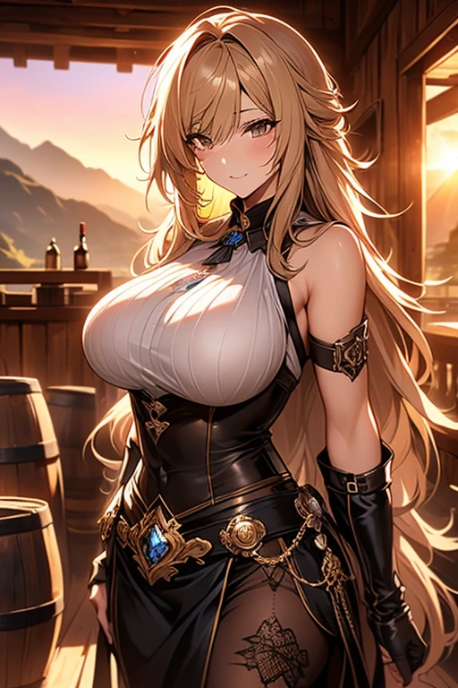 A group of female adventurers set in a medieval fantasy world, (At the pub), Mr.々Hair style, Harem, night, Detailed aspect, Short skirt, Seduce, No sleeve, armor 、showing off panties、Huge Breasts、Big Ass、wide waist width