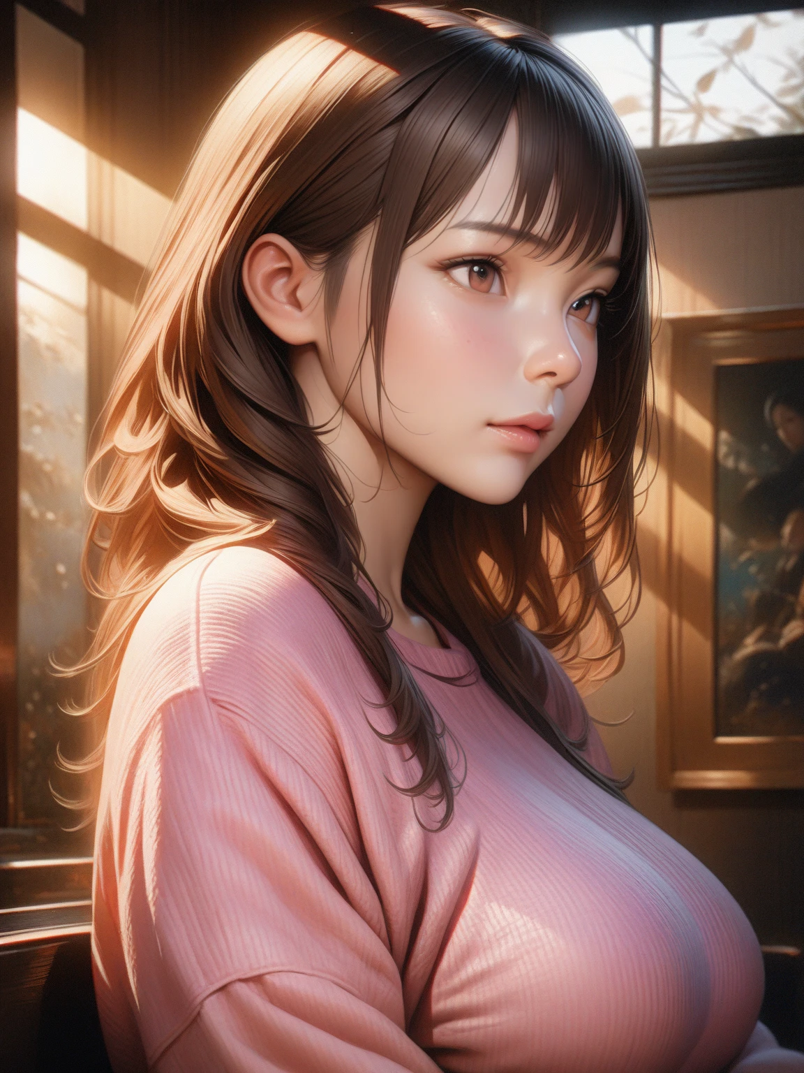 japanese,beautiful browneyes, beautiful lips,（furrowed brow） , longeyelashes,((slender)),((curly hair )),looking away,Cardigan,displeased, office lady, professional business attire, office setting, desk, computer,, (highres,masterpiece:1),detailed,(realistic,photorealistic,photo-realistic:1),HDR,UHD,studio lighting,ultra-fine painting,sharp focus,physically-based rendering,extreme detail description,professional,vivid colors,bokeh,intricate details,highly realistic,photorealistic portrait