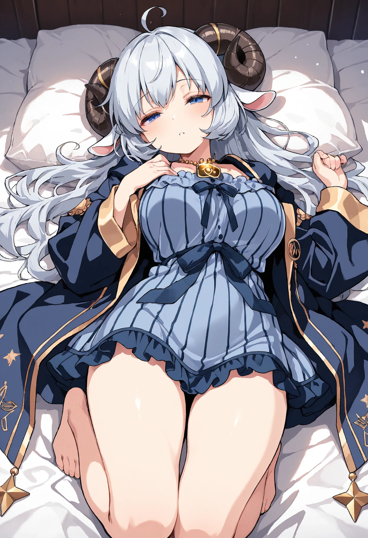 Bigboobs,No shoes,cropped shoulders,White knee-length stockings,White Lolita skirt,Star decoration