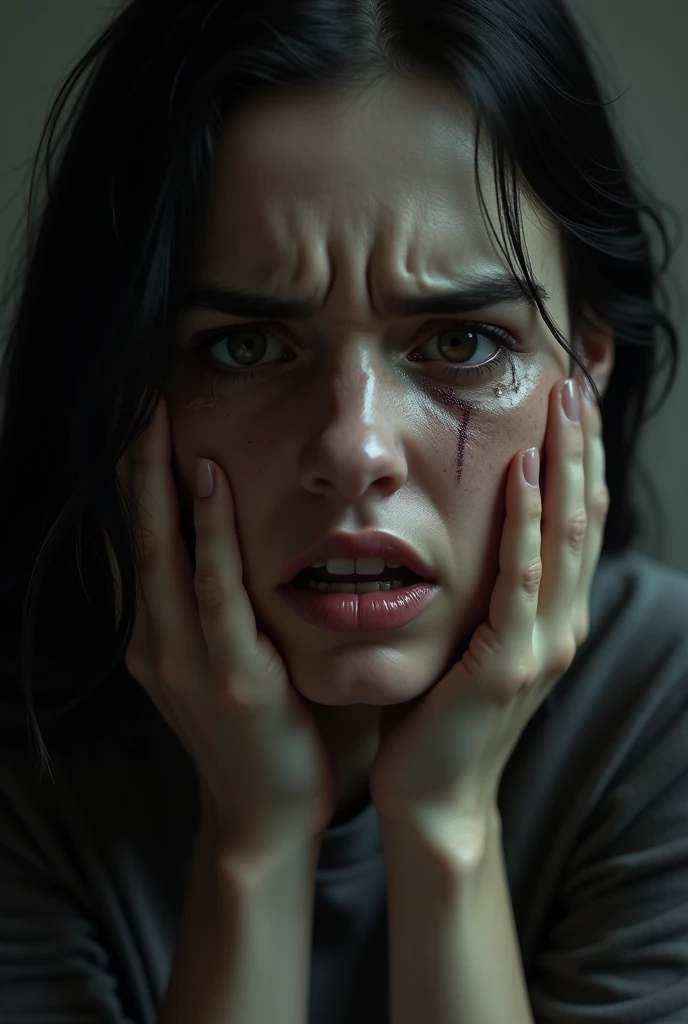 A person with a terrified expression
