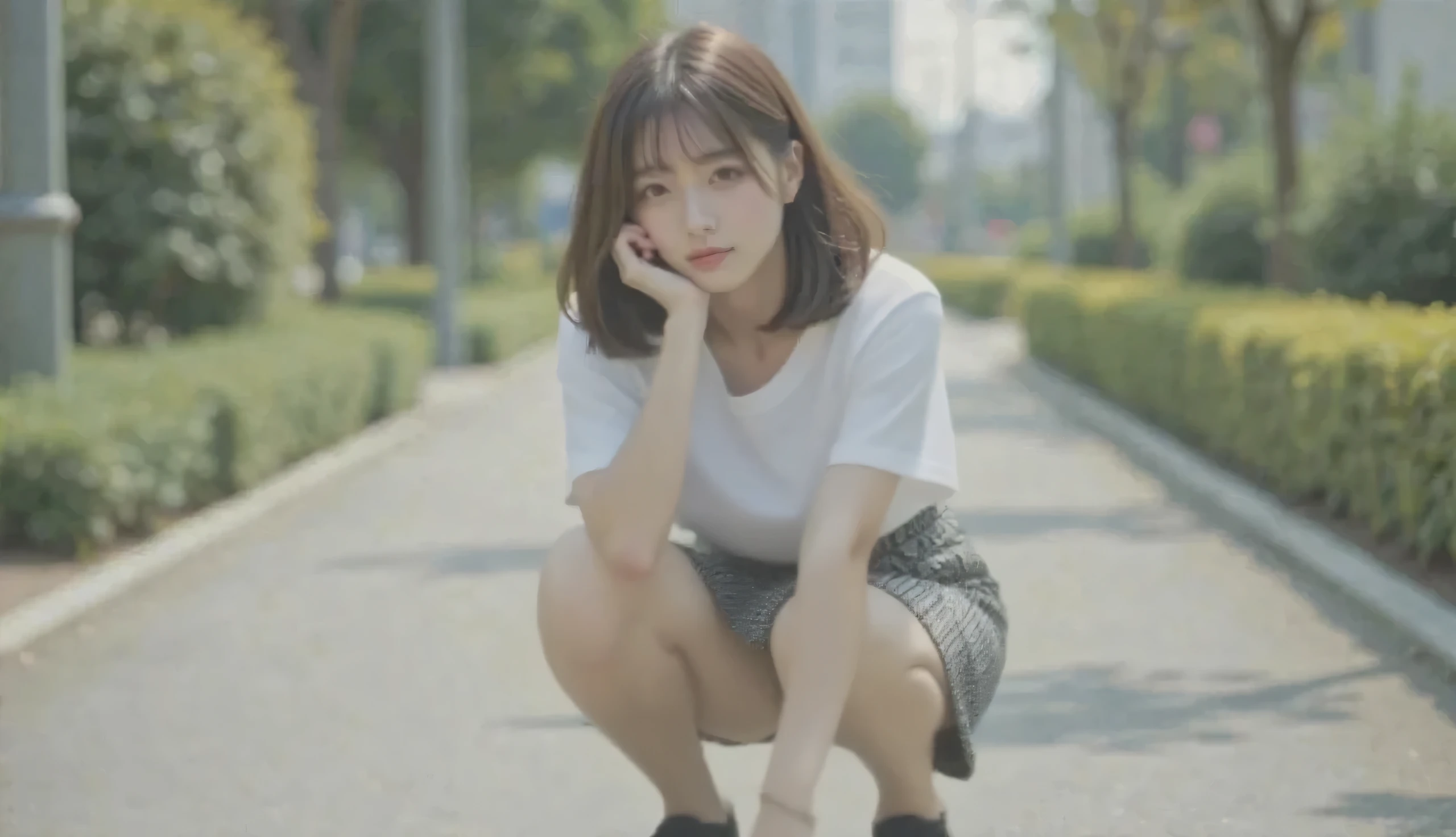 8K, Ultra-high resolution, Highest quality, masterpiece, 三分割法によるphotograph,Surreal, photograph, 1 Girl, (16 years old:1.3), pretty girl, Cute face, Beautiful eyes in every detail, 細かくdetailedに,masterpiece,One Girl:1.2, Japan Female Announcer,whole body,from below,Fearful expression,Black Hair,Messy hair,Cyber city of the near future,Wearing a cardigan sweater on your back、Girl sitting in the middle of the road, Plaid pencil skirt, High socks and black shoes,Beautiful leg line beauty,Realistic Skin, Perfect and beautiful face ,完璧でCute face, Skin with attention to detail, Perfect limbs、Narrow waist、Thin legs),Looking at the audience、beauty,Long neck、(((Ideal body type))),A cup small breasts :2,Portraiture:2,Perfect Anatomy,鮮明なdetailed,detailed,Surreal,Light and shadow,darkness
