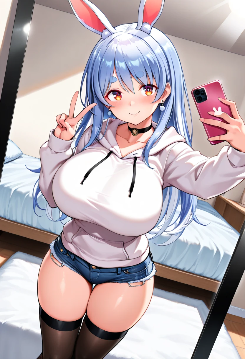 1girl,one_finger_selfie_challenge,hand cover boob,hand cover pussy cute, little girl, young, boyish, childish, small breasts, silver hair, cat ears, blue eyes, beautiful eyes, teen girl, ecstasy, sailor collar, estrus, metestrus, start to undress, naughty sexy, lost virgin, virgin, blush, beautiful skin, big bow on chest