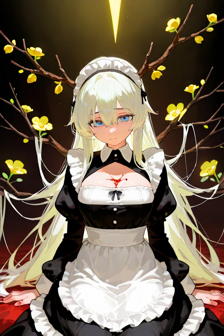 chii, 
(dutch angle:1.2), cowboy shot, (from above:1.2)
(masterpiece, best quality, ultra-detailed), (beautiful detailed face, beautiful detailed eyes, volumetric lighting),
1girl, solo, brown eyes, expressionless, empty eyes, robot ears, 
white dress, maid, hair tubes,
mksks style, (outdoors, beautiful lake, landscape, ), (light particles, lens flare, chromatic aberration:1.2),