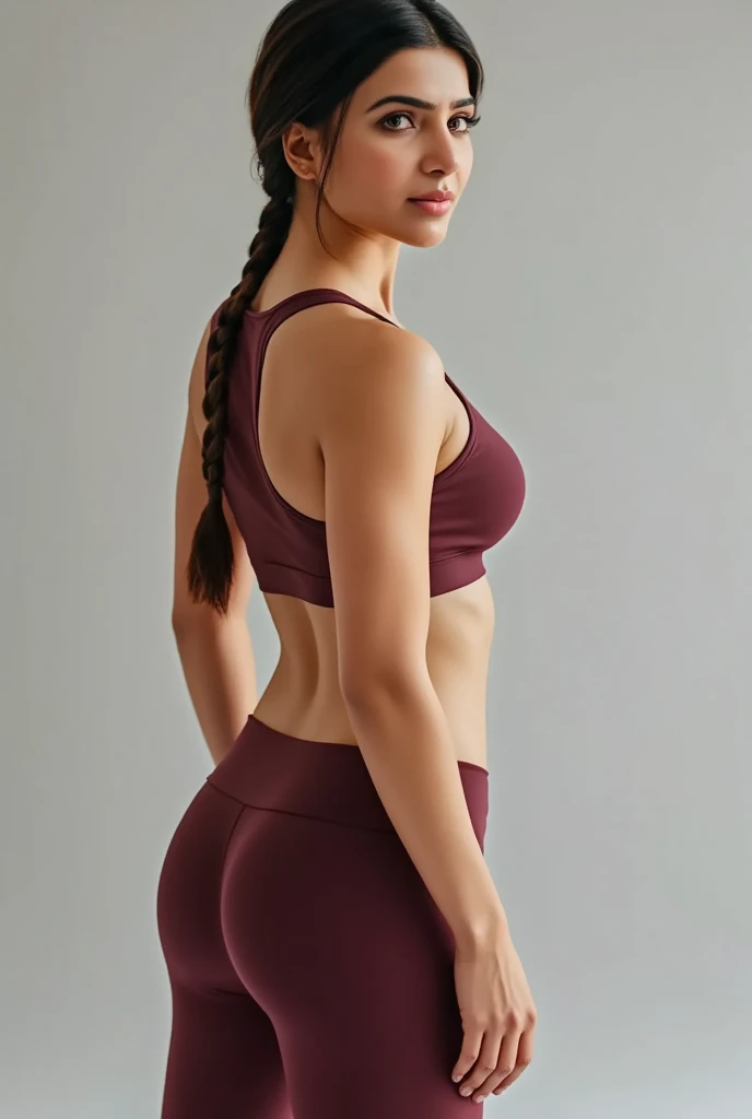 Highly detailed CG Unity 8k wallpaper, of the highest quality, masutepiece, Realistic, photographrealistic, Highly detailed beautiful woman, brown hair, ((updo hair style)), ((Sheen of Thin sweat-drenched body)), ((medium breasts)), cleavage , (get sweaty) , Round eyes, Realistic female hands, viewer, blush, Smile, ((Tall pretty woman)), ((Vertical navel)), full body photographed , Tube top , sports wear, ((Muscle training)), squatt, ((Thin sportswear)), sports gym,