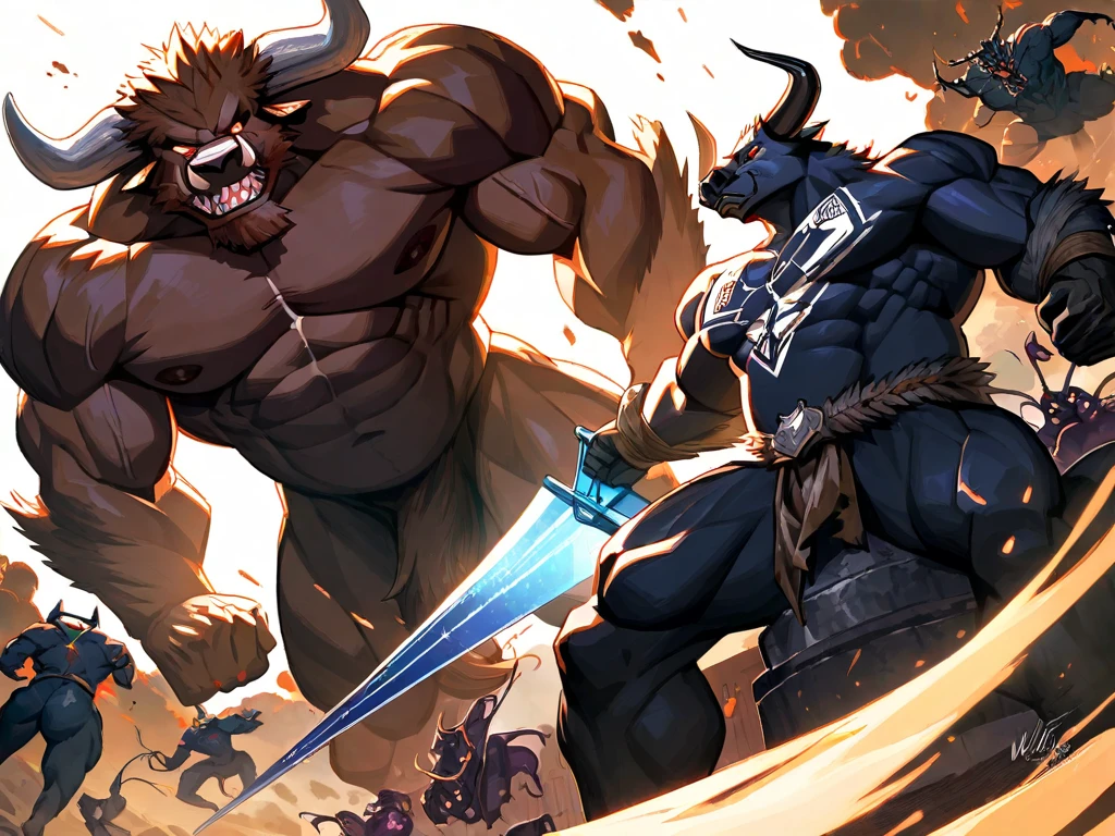 A jaguar warrior and a muscular eagle warrior with their backs to them
